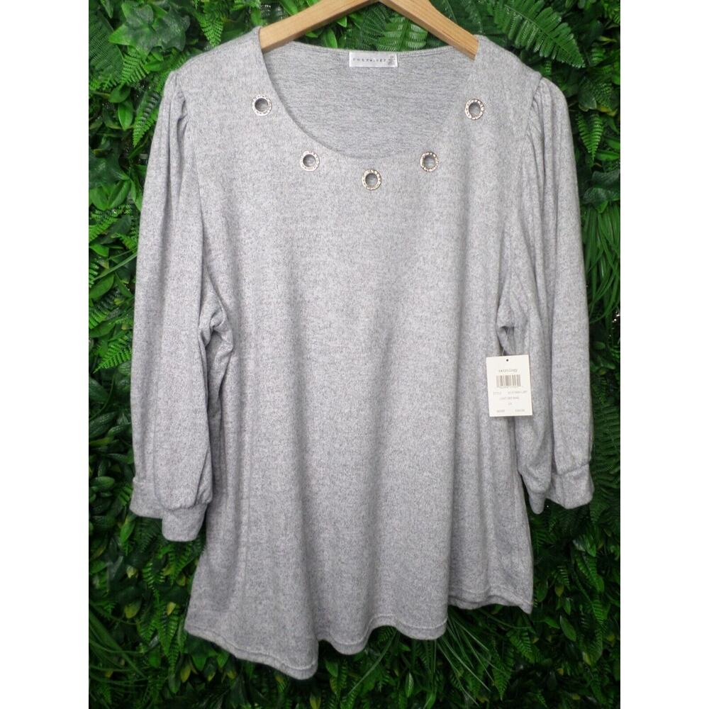 RETRELOGY Tops Women 2XL Gray Balloon Sleeve Blouse Stone Jeweled NWT 0013 - Picture 13 of 14